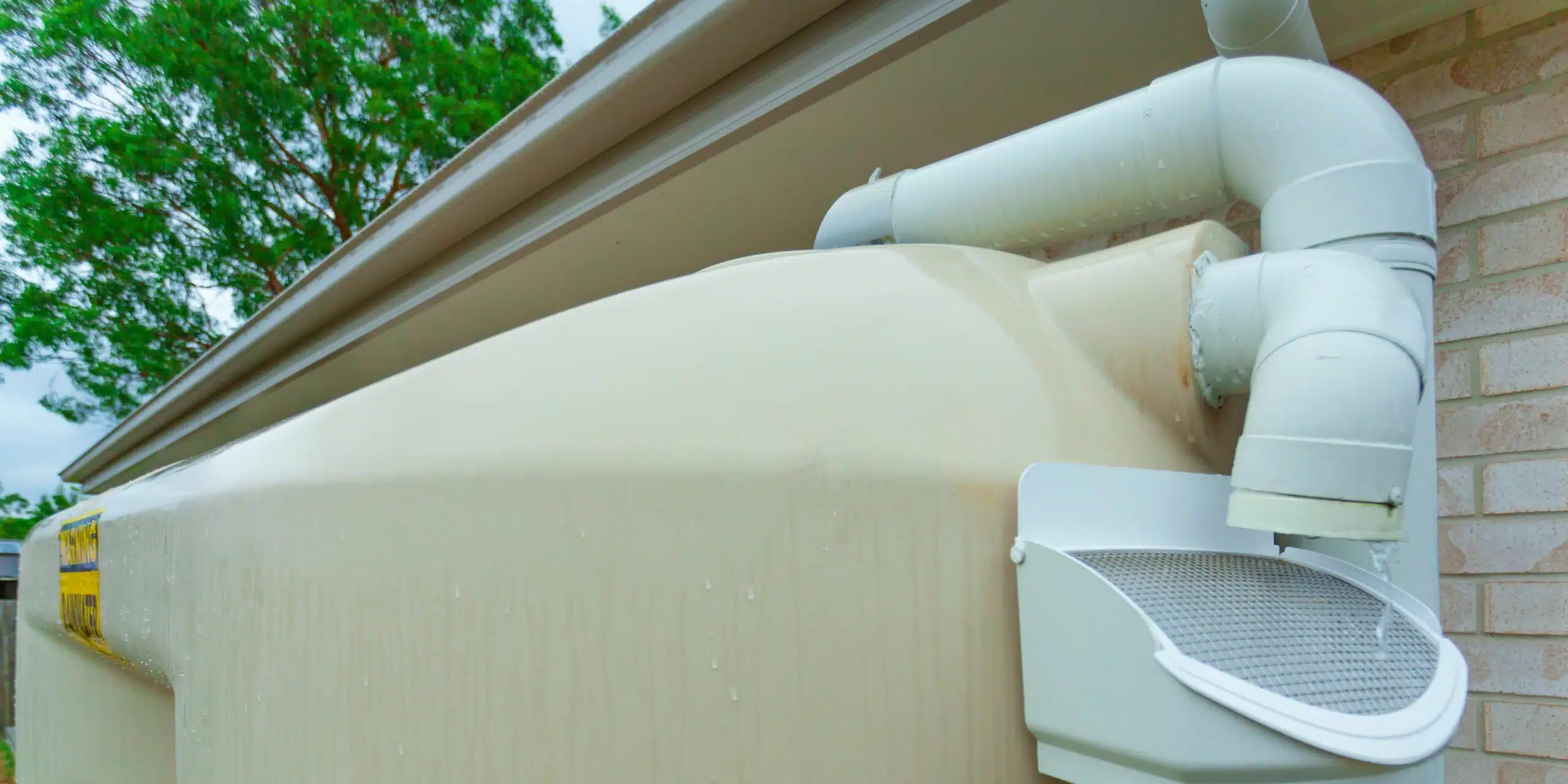 Rain water tank connected to the roof.